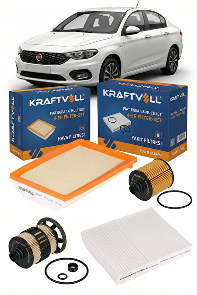 Kraftvoll Fiat Egea 1.6 Multijet Bakımı İçin 4'lü Filtre Seti Hava/Yağ/Yakıt/...