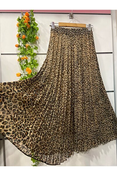 edu collection Leopard Print Chiffon Bell Skirt with Lining