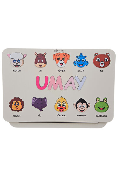 Tuiste İsimli Ahşap Montessori Oyuncak Puzzle, Yenidoğan Bebek - Doğum Günü -...