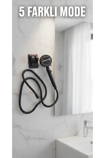SARAÇOĞLU STORE Premium 5 Fonksiyonlu Tazyikli Mat Siyah Duş Başlığı Seti - 5...