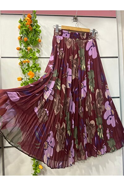 edu collection Patterned Chiffon Bell Skirt with Lining