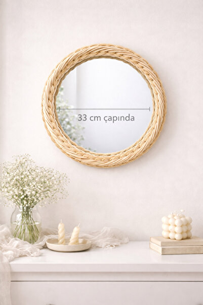 minecidem Rattan bambu doğal ahsap dekoratif duvar aynasi