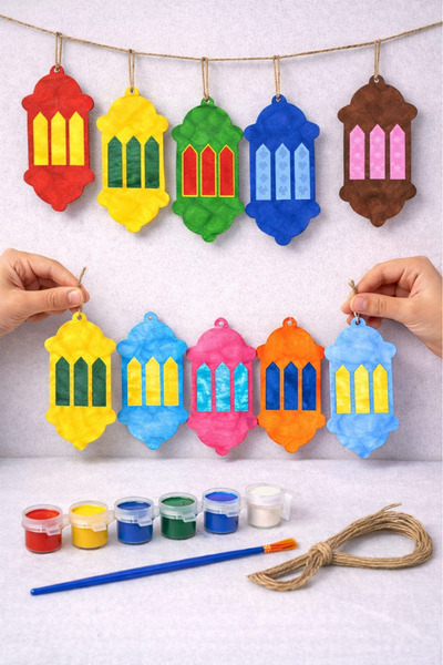 PİNK DESİGN KİTCHEN 3 Pieces Wooden Painting Ramadan Lantern School DIY Activ...