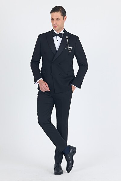 İmza Siyah Kılıç Yaka Kruvaze Slim Fit Ceremony Takım Elbise 1001250203