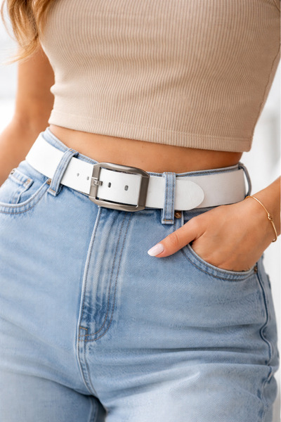 GAYIŞ 100% Genuine Leather, White Women's Dress, Fabric, Jeans Belt, 4cm Width