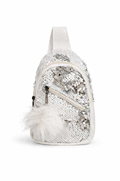 mixify Pullu Gümüş Beyaz Bady Bag Kız Çocuk Çantası