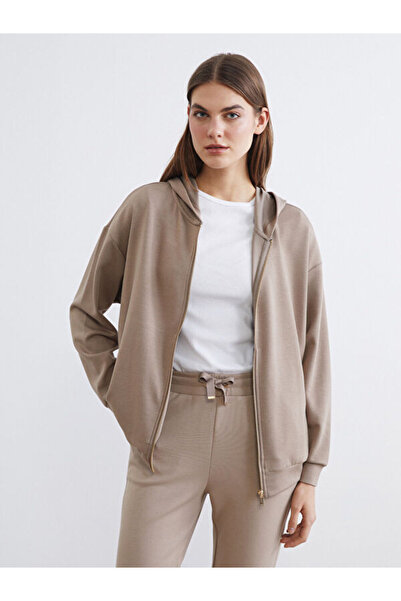 LC Waikiki Rmz Gi̇yi̇m Farkiyla Hooded Soft Touch Women's Zipper Sweatshirt