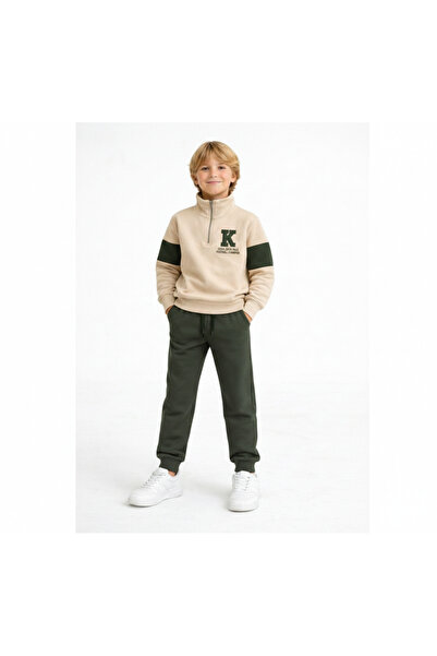 Tomica Boys' College Style Half-Zip Sweatshirt and Linen Pants Set