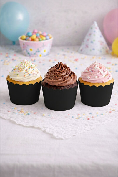 NEWPARİ Siyah Renk Temalı Cupcake & Muffin Kek Kalıbı Fırında Dağılmaz (25'li...