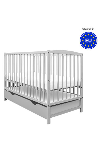 Kidizi Solid wood cot with drawer and lid 120x60 cm Orella gray, adjustable o...