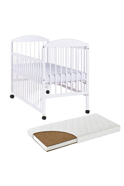 Kidizi Solid wood crib 120x60 cm Orella white with sliding side, wheels and L...
