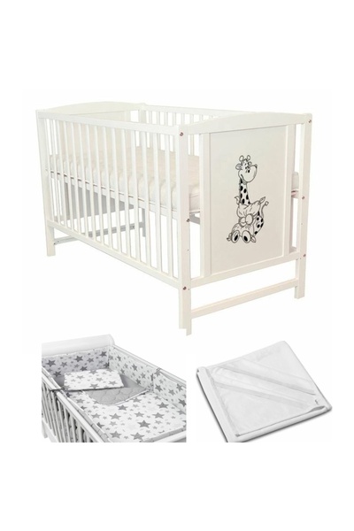 Kidizi Patut din lemn masiv 120x60 cm Bria alb, include protectie impermeabil...