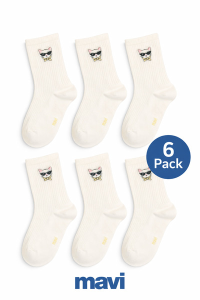 Mavi Cool Cat Detailed Ecru (6 Pairs) Socks