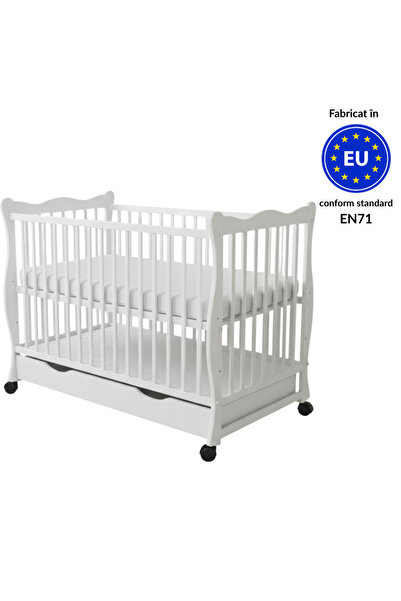 Kidizi Κούνια από μασίφ ξύλο με συρτάρι, καπάκι και ροδάκια 120x60 cm Isla λε...