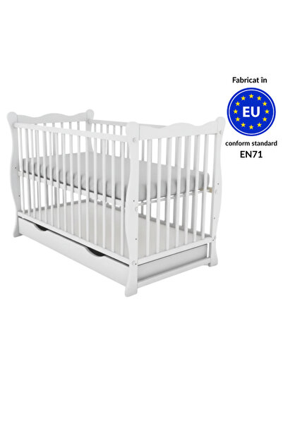 Kidizi Patut din lemn masiv cu sertar si capac 120x60 cm Isla alb,reglabil pe...