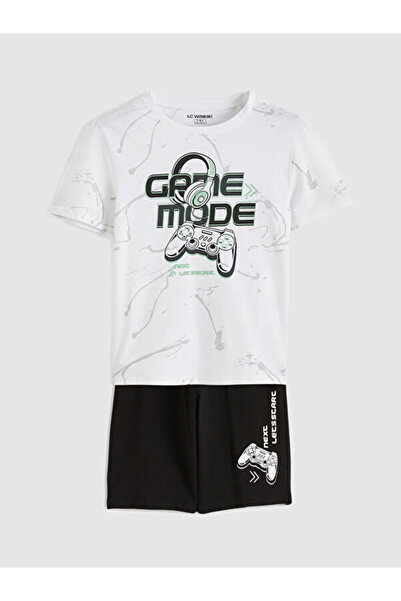 LC Waikiki Rmz Gi̇yi̇m Farkiyla Ba Printed Rkek Children's Shorts Pajama Set