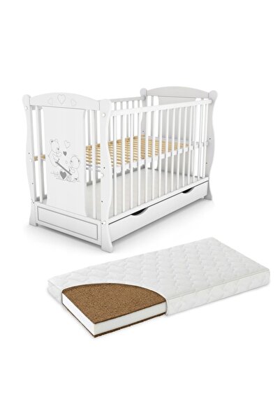 Kidizi Детско креватче Maya 2 в 1 от масивно дърво в бяло с чекмедже, включва...