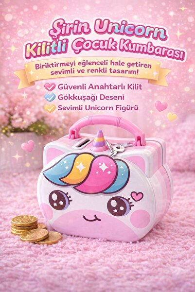 madewithlove Unicorn Kilitli Çocuk Kumbarası – Anahtarlı Pembe Para Kutusu