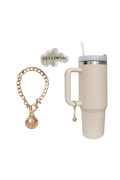 GECEDENİZ Thermos Handle Charm Accessory Ornament Sea Shell Pearl Oyster