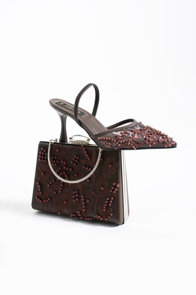 Lebibe Shoes Meggie Coffee Shoe Bag Combination Pointed Toe 7cm Heel Pearl Sl...