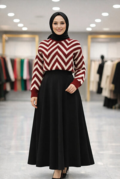 Nursay Zigzag Sweater Scuba Skirt Set