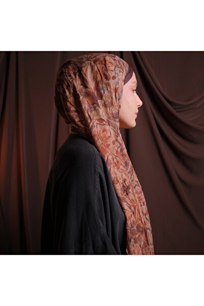 Mehru Scarfs شال بارادايس بنمط كراش - بني - ملمس غير قابل للانزلاق - صيفي/شتو...