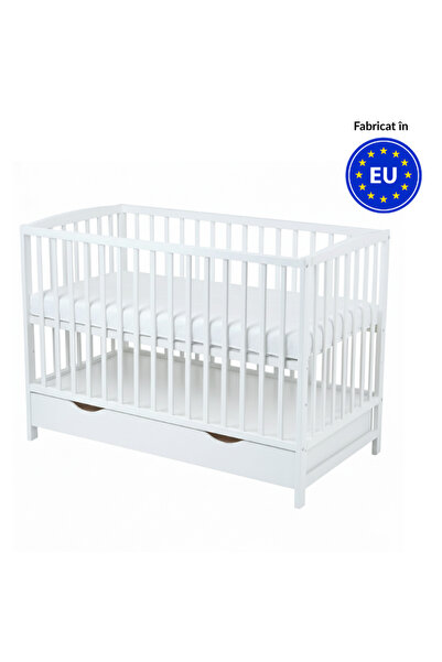 Kidizi Κούνια από μασίφ ξύλο με συρτάρι και καπάκι 120x60 cm Orella λευκό, ρυ...