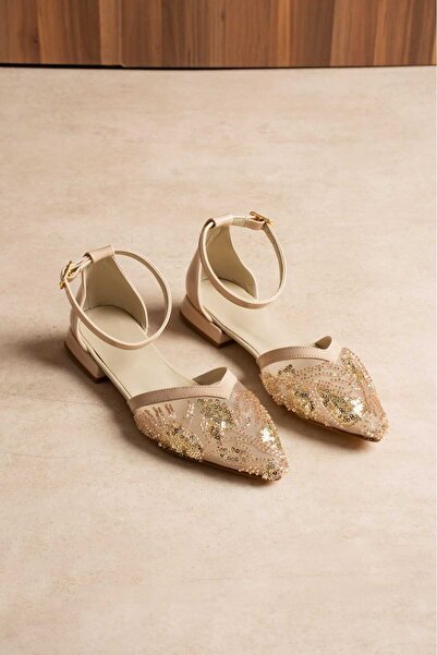 CICIKIZ Mabeyn Lace-Up Upper with Lace Embroidery, Closed Back, Open Sides, E...