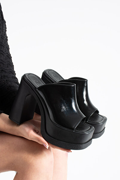 dabab shoes Monelia Women's Black Patent Leather 13 cm Platform Heeled Open-F...