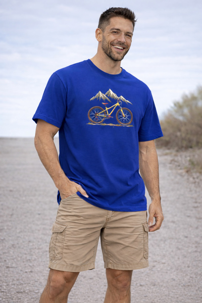 ArtYus Mountain and Bicycle Printed Cotton Relaxed Fit Round Neck Unisex T-Shirt