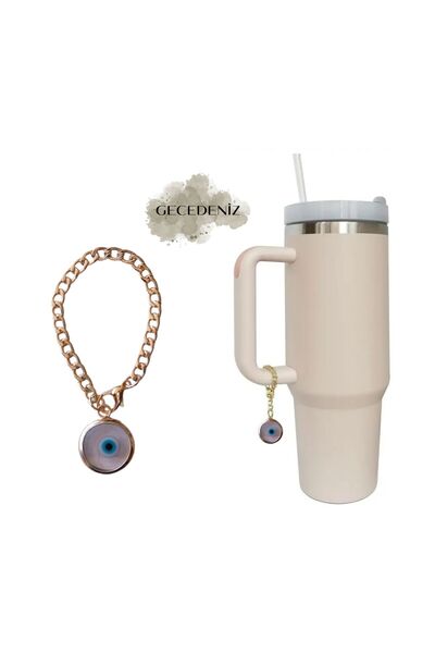 GECEDENİZ Thermos Handle Charm Accessory Ornament Glass Transparent Evil Eye ...