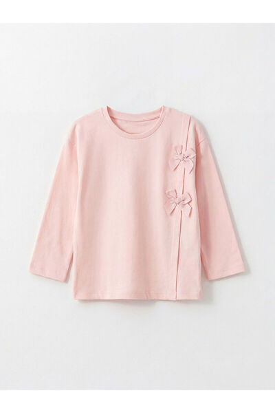 LC Waikiki Pembe Bisiklet Yaka Fiyonk Detaylı Kız Çocuk Tişört