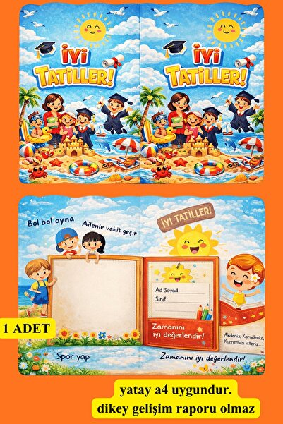 Emtory Home Tatil Hatırası - 1 Adet Çift Yön Baskılı Karne Kılıfı - Karne Hed...