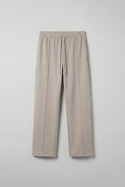 ablukaonline Men's Relaxed Pleated Soft Textured Elastic Waist Sweatpants Beige