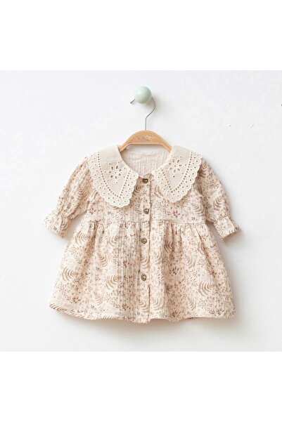 MODA Kız Bebek Fisto Yaka Çiçekli Müslin Elbise