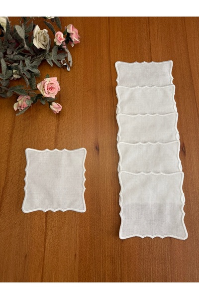 Smiling Home 6 Pieces Gardenia Linen Ecru Color Zigzag Square Embroidered Coc...