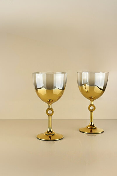 rova tr Ayça Series Set of 6 Glass Titanium Coated Luxury Stemmed Modern Gobl...