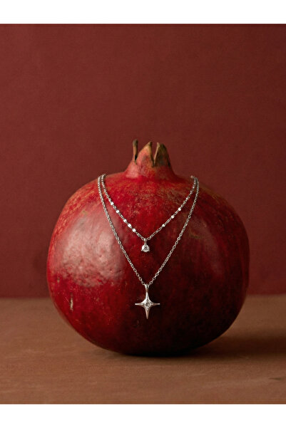 Silveria Jewels 925 Ayar Gümüş Kuzey Yıldızı Katmanlı Kolye – 2’li Zincirli Z...