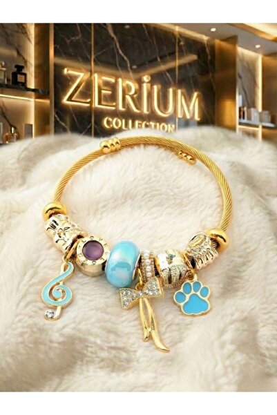 ZERİUM Modern Steel Stylish Women's Charm Steel Bracelet Bowknot Paw and Musi...