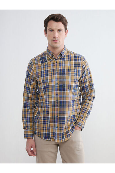 LC Waikiki Nevavm Regular Fit Plaid Patterned Gabardine Men's Shirt with Diff...