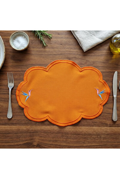 Solterra Design Turuncu Kuş Nakışlı 2'li Amerikan Servisi Takımı