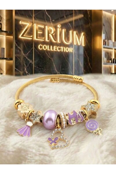 ZERİUM Modern Steel Stylish Women's Charm Steel Bracelet Heart and Lollipop Gold