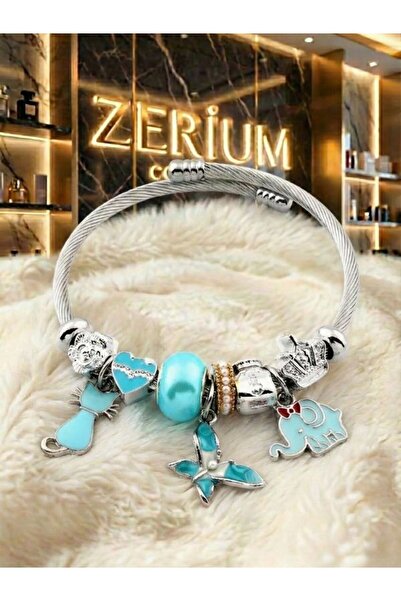 ZERİUM Modern Steel Stylish Women's Charm Steel Bracelet Elephant Butterfly a...