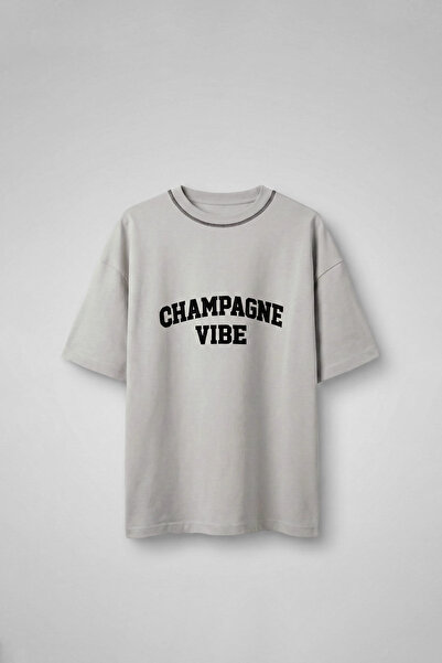 ablukaonline Men's Oversize Premium Contrast Collar Printed T-Shirt Gray