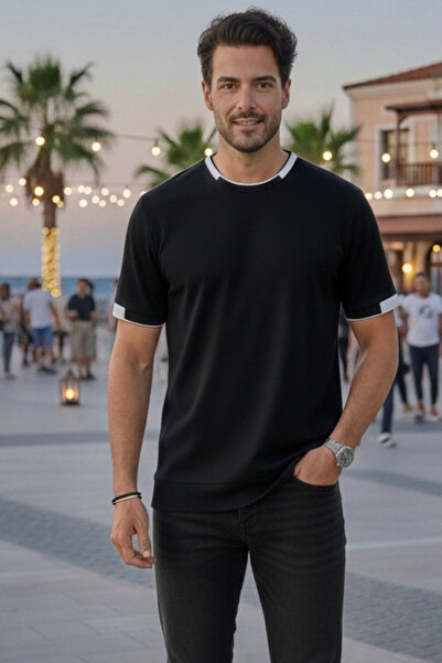 Maccali Men's Summer Trend Short Sleeve Knitwear Black T-Shirt