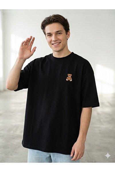 PERISENSE Unisex Mini Teddy Bear Printed Premium Combed Cotton Oversize T-Shirt