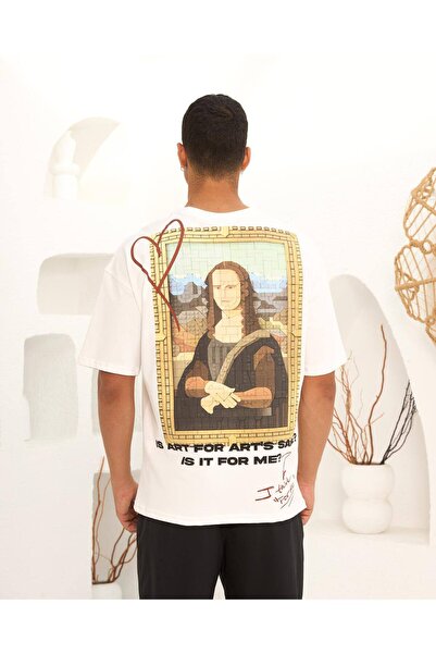 Wonraces تي شيرت رجالي كبير الحجم برقبة دائرية مطبوع عليه صورة الموناليزا