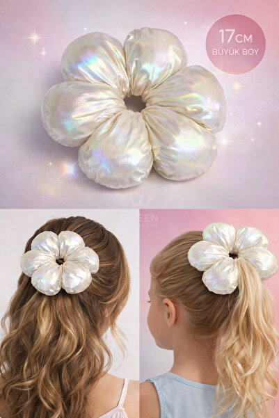 QUEEN AKSESUAR Fashion Trend Oversized Fluffy Sponge Daisy Hologram Bright Co...