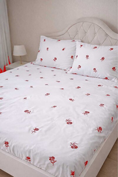 GÖRMEZ TEKSTİL Single Cotton Red Rose – Fitted Sheet 100×200+25 cm – 1 Pillow...