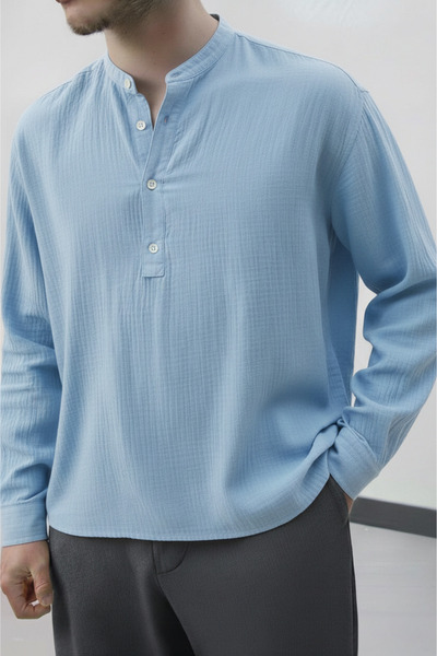 Wonraces Men's Half Oversize Comfortable Fit Stand Collar Half Placket Button...